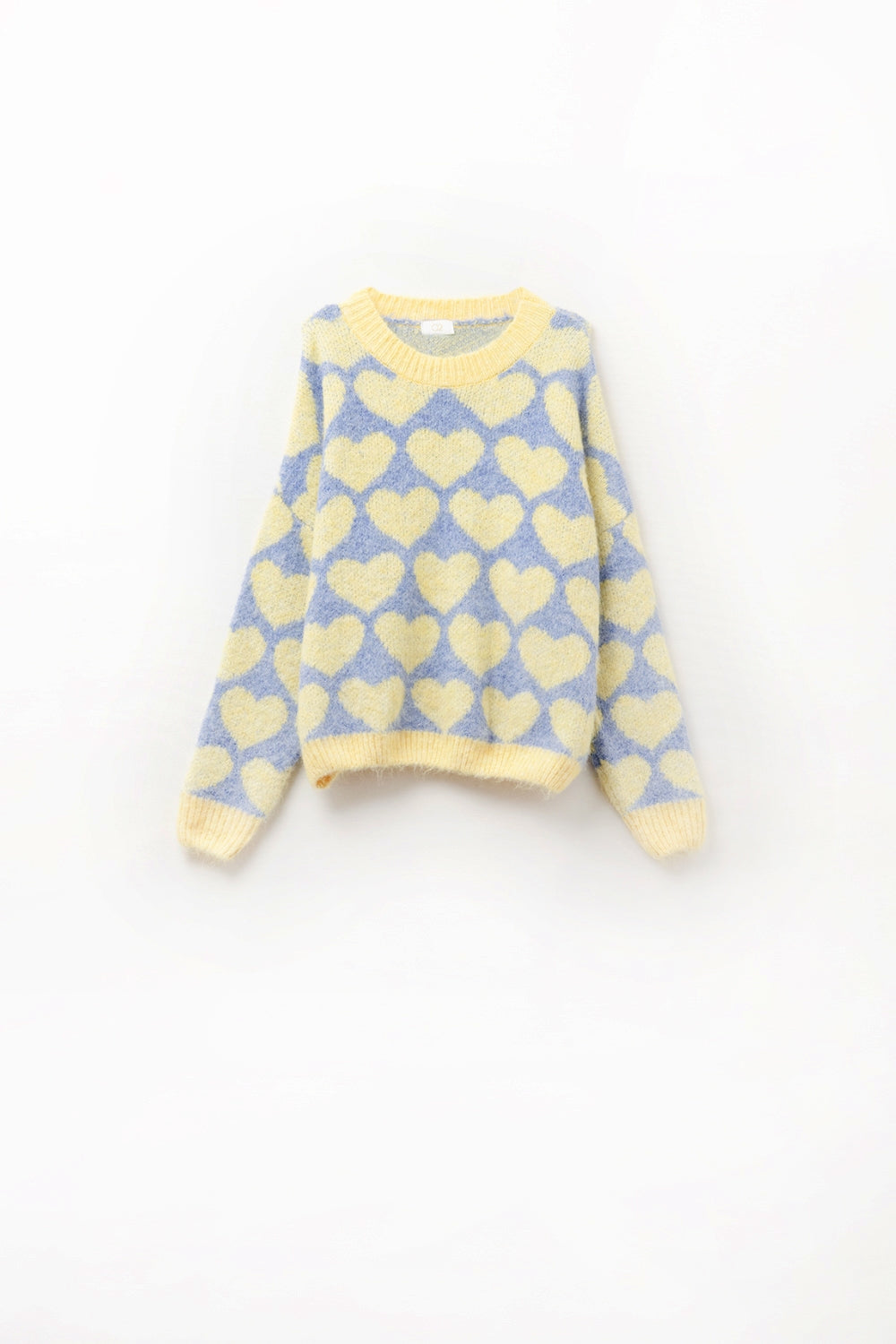 Q2 Super Soft Oversized blue Sweater With yellow Hearts