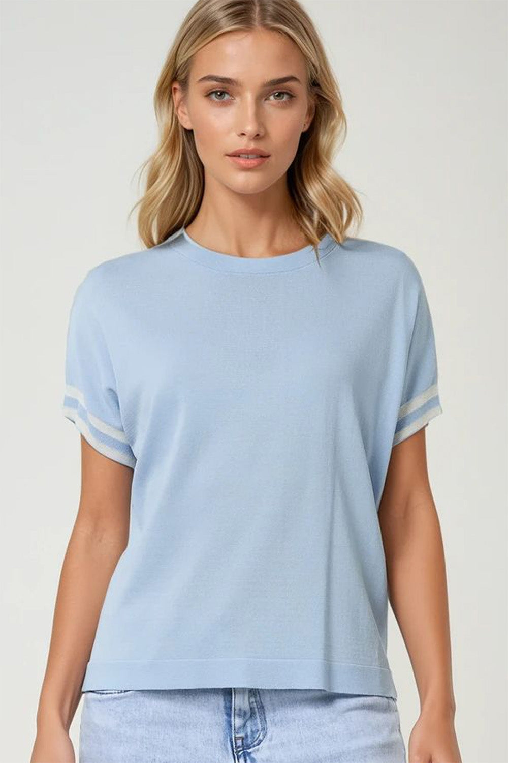 Q2 Sweater In baby Blue with white contrast detail