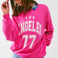 Q2 Sweatshirt with Los Angeles 77 Text in Pink