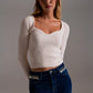 Q2 Sweetheart Neckline Chenille Sweater in cream