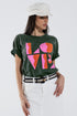 Q2 T-shirt with LOVE art deco digital print in Grey