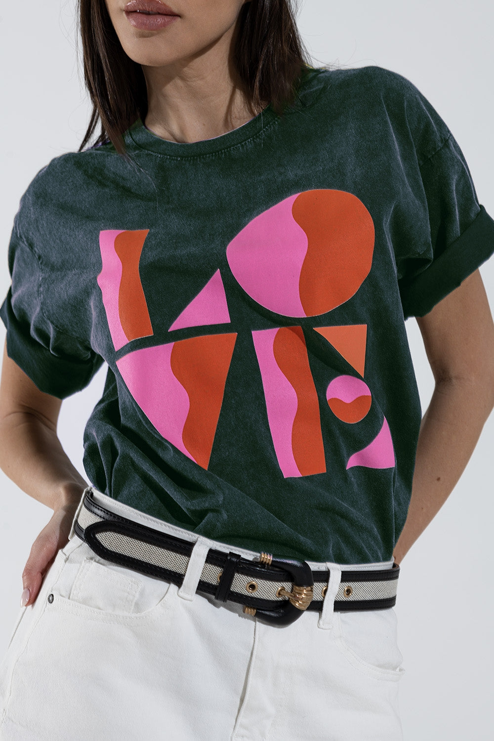 T-shirt with LOVE art deco digital print in Grey