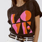 Q2 T-shirt with LOVE art deco digital print in washed black