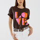 Camiseta con estampado digital art déco LOVE en negro lavado