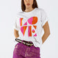 Q2 T-shirt with LOVE art deco digital print in white