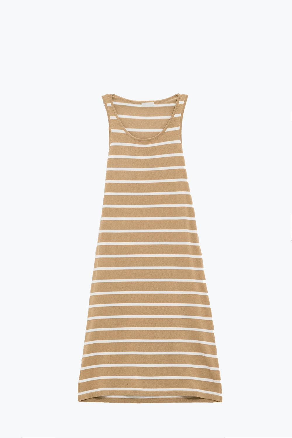 Q2 Tank maxi Dress With Scoop Neck In beige With White Stripes