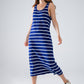 Tank maxi Dress With Scoop Neck In Navy With White Stripes