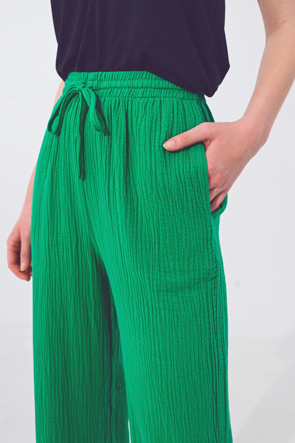 Textured Loose Fit Pants in Green