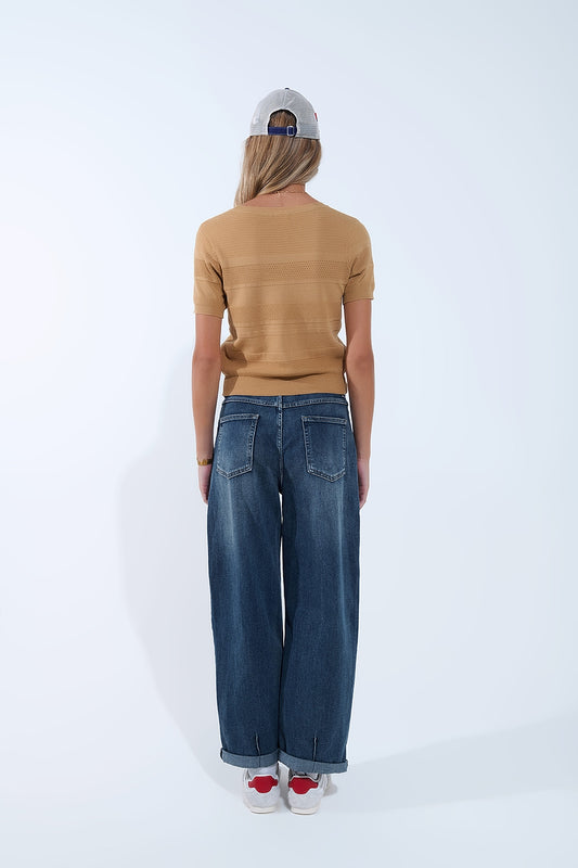 Textured Stripe Knit Sweater in Camel