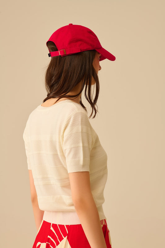 Textured Stripe Knit Sweater in White