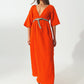 Q2 Textured V-Neck Maxi Dress in Orange