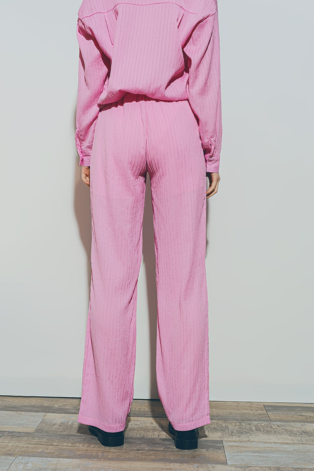 Textured Wide Leg Pants in Pink