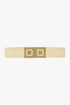 Q2 Thick beige woven belt with square buckle with gold details