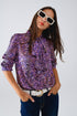 Q2 Tie At The Neck Animal Print Purple Blouse