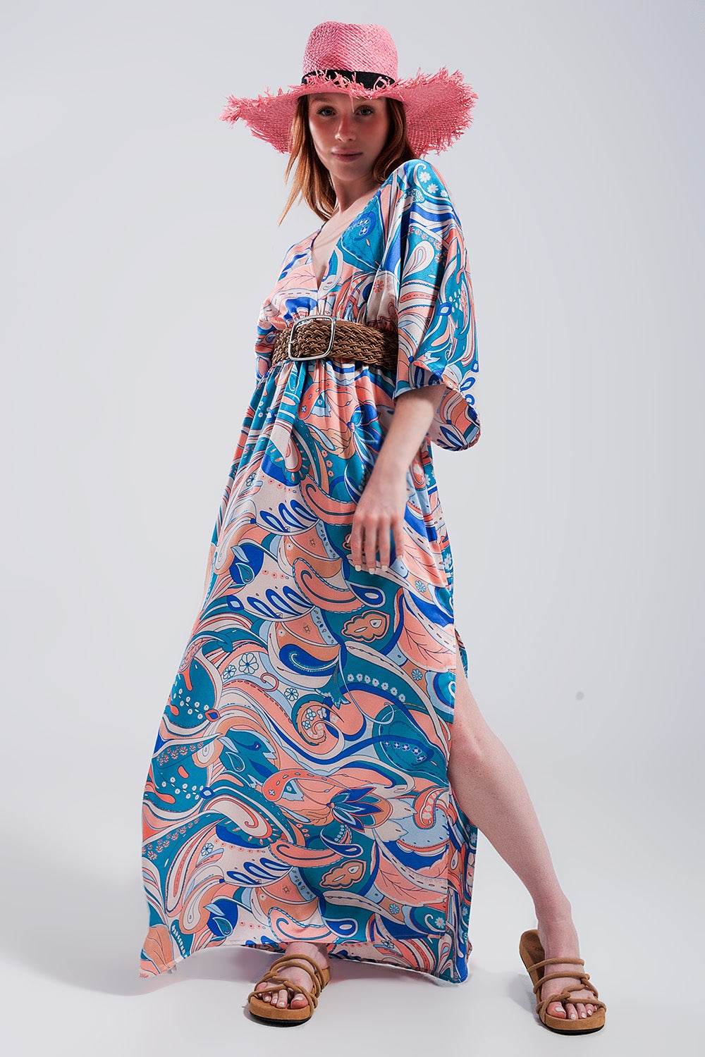 Q2 Tie back maxi dress in blue