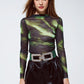 Q2 Tie-die top in green and black