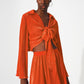 Q2 Tie front pleated crop top  in orange