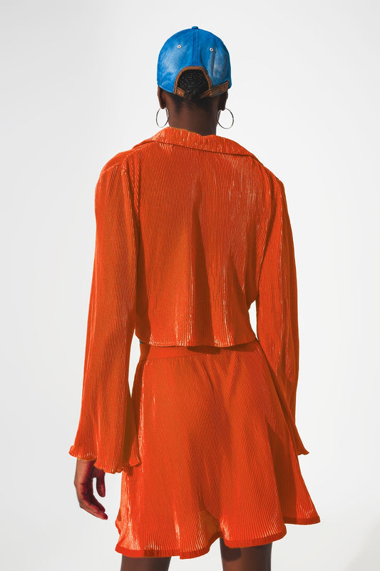 Tie front pleated crop top  in orange