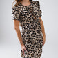 Q2 Tie-String Mini Dress With Puff Sleeves in Leopard Print