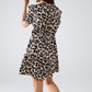 Tie-String Mini Dress With Puff Sleeves in Leopard Print