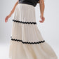 Q2 Tiered Linen maxi Skirt With Contrast Scallop Trim in Beige