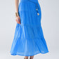 Q2 Tiered Maxi Skirt In Blue With Elastic Waist And Shell Details