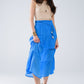 Tiered Maxi Skirt In Blue With Elastic Waist And Shell Details