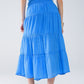 Tiered Maxi Skirt In Blue With Elastic Waist And Shell Details