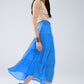 Tiered Maxi Skirt In Blue With Elastic Waist And Shell Details