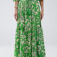 Q2 Tiered Maxi Skirt In Green Floral Print