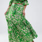 Tiered Maxi Skirt In Green Floral Print