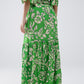 Tiered Maxi Skirt In Green Floral Print