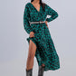 Q2 Tiered maxi wrap dress with long sleeve in green