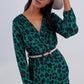 Tiered maxi wrap dress with long sleeve in green