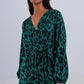 Tiered maxi wrap dress with long sleeve in green