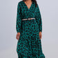 Tiered maxi wrap dress with long sleeve in green