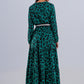 Tiered maxi wrap dress with long sleeve in green