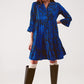 Q2 Tiered mini smock dress in blue animal print