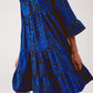 Tiered mini smock dress in blue animal print