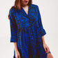 Tiered mini smock dress in blue animal print