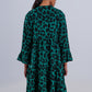 Tiered smock mini dress in green animal print