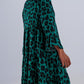 Tiered smock mini dress in green animal print