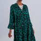 Tiered smock mini dress in green animal print