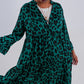 Tiered smock mini dress in green animal print