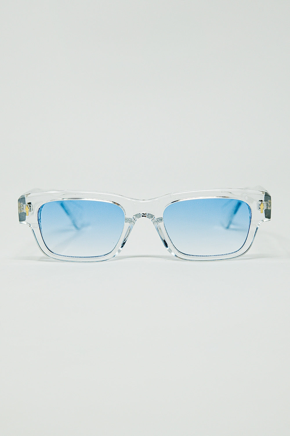 Q2 Translucent White Sunglasses with Oval Light Blue Lenses