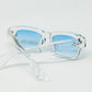 Translucent White Sunglasses with Oval Light Blue Lenses