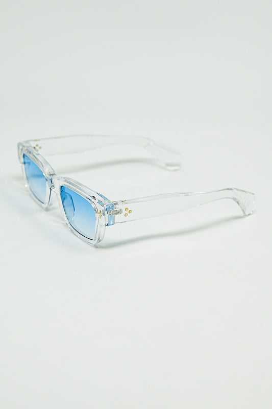 Translucent White Sunglasses with Oval Light Blue Lenses