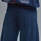 Trendy Navy Barrel Balloon Jeans with Pockets