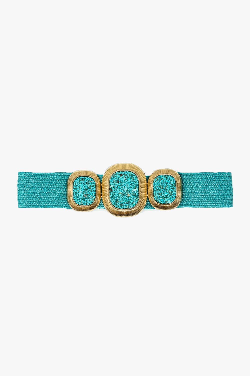 Q2 Turquoise Woven Belt With Rectangular Buckle With Beads