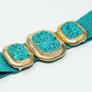 Turquoise Woven Belt With Rectangular Buckle With Beads